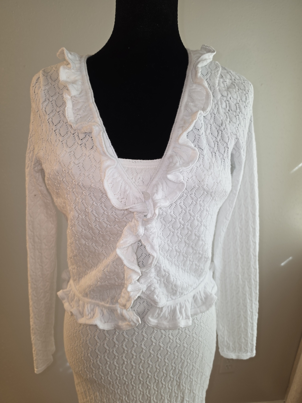 White Ruffle Dress Cardigan Set - Picture 3 of 10
